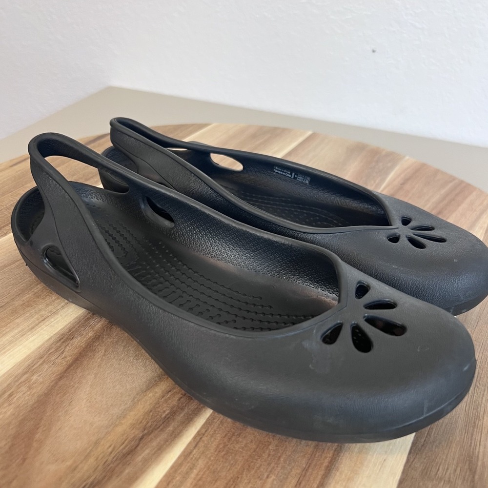 Crocs Taylor Slingback Flats Womens 8 Black Slip On Comfort Shoes Ballet Y2K